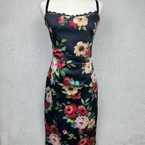 Karen Millen Wiggle Pencil Dress US 8 UK 12 Black Floral Rose Lace Cocktail EUC!